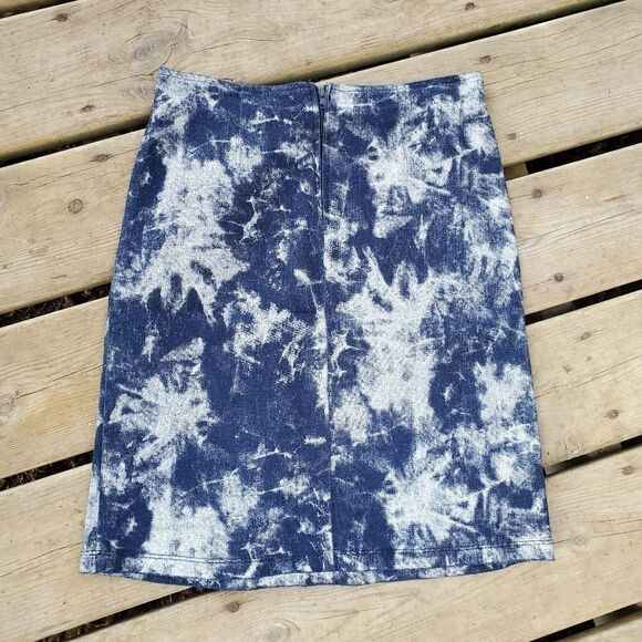 Vintage 90s y2k Tie Dye Metallic Silver Blue Jean Denim Mini Pencil Skirt - Picture 2 of 4